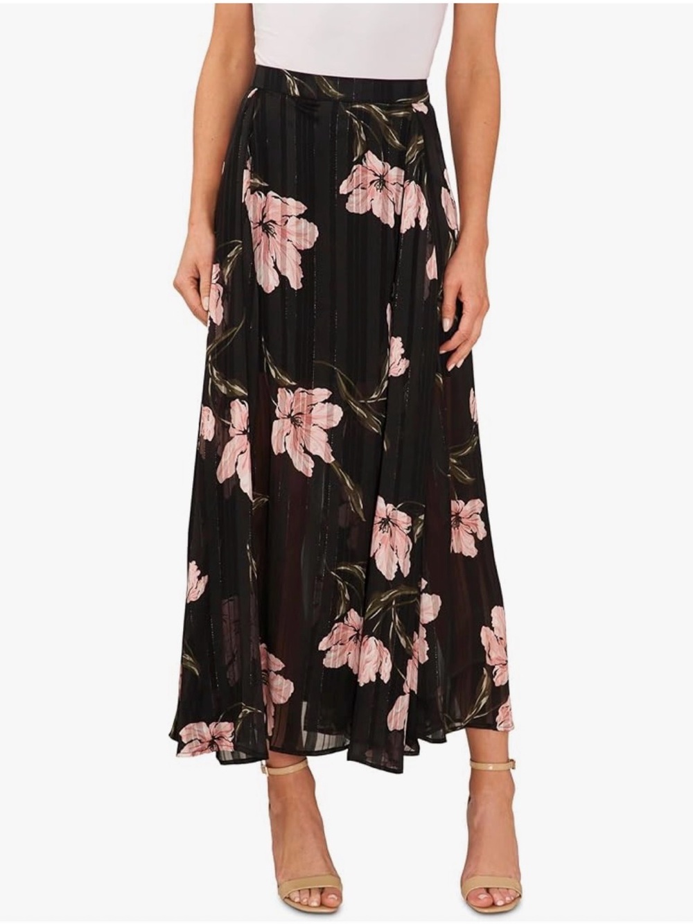 Cece Floral Chiffon Pleated Midi Skirt Size XL